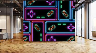 Retro Sci-Fi Background. Neon sign of Game Controller of the 80`s. Futuristic design in the style of the 1980`s. Concept of gaming Wall mural